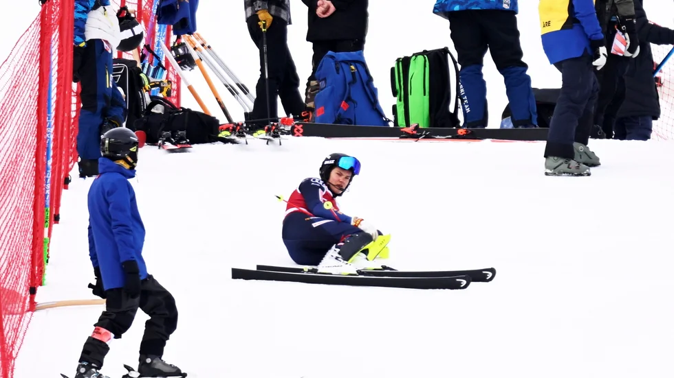 Anna Swenn-Larsson körde ur i andra åket i slalom i Åre.