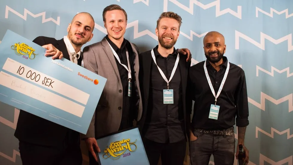 Rickard Enbom, Kristofer Forss, Niclas Öberg och Daniel Ek från Bastard Burgers, som blev utsedda till vinnare i årets Creative Hero Award.