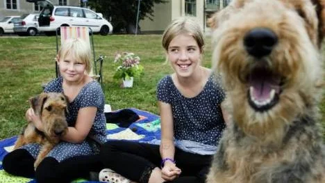 Kusinerna Wilma (t.v.) och Matilda Simonsson tävlade i grenen "Barn med hund". Matilda tog hem förstapriset med sin farfars hund, Nessie. Även Wilma och Ronja (farmors hund) fick pris.