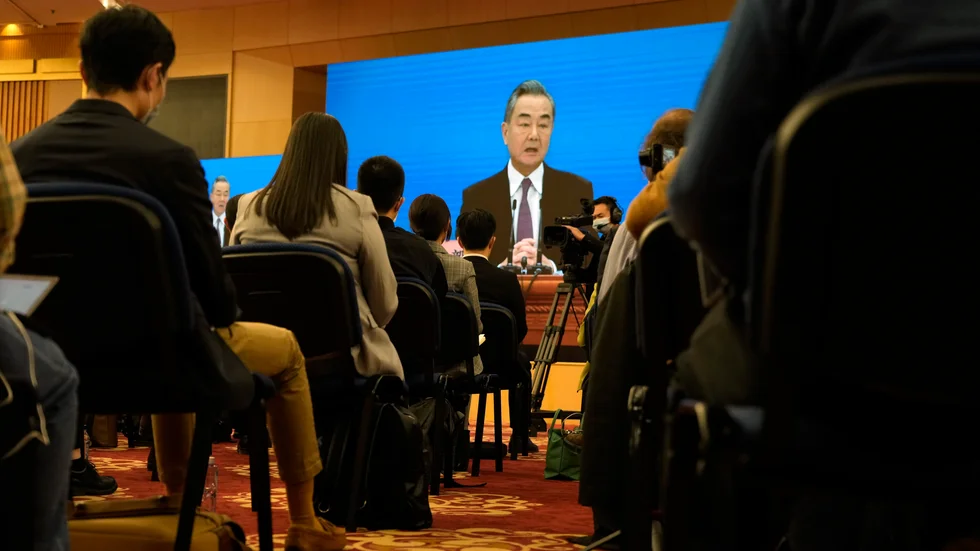 Kinas utrikesminister Wang Yi talade på distans vid folkkongressen i Peking förra veckan.