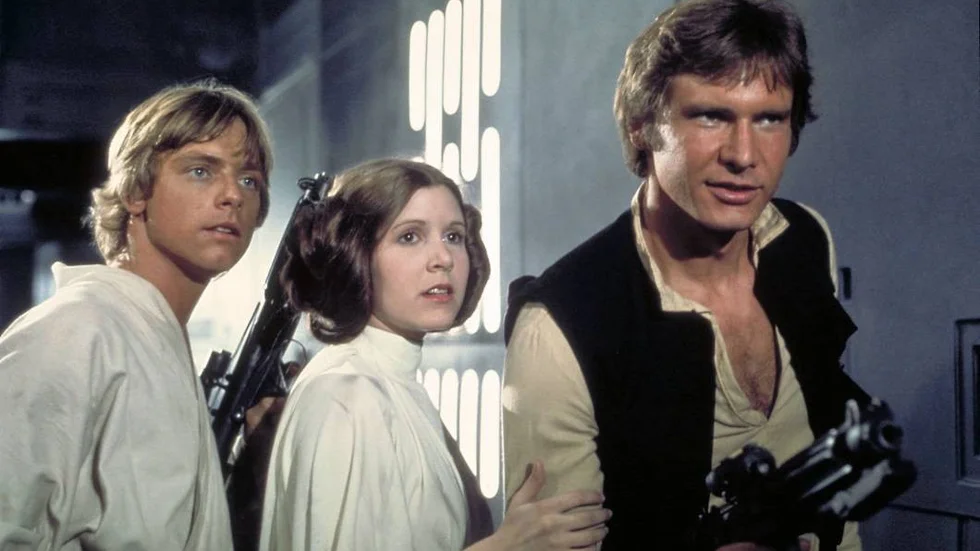 Actors, from left, Mark Hamill as Luke Skywalker, Carrie Fisher as Princess Leia and Harrison Ford as Han Solo, appear in a scene from Lucasfilm's "Star Wars: Episode IV, A New Hope," in this undated promotional photo. Lucasfilm Ltd. and 20th Century Fox announced Tuesday, Feb. 10, 2004, that the original three "Star Wars" films will be released on DVD on Sept. 21, 2004, in North America. (AP Photo/Lucasfilm, Ltd. & TM)
COPYRIGHT PRESSENS BILD Code: 436