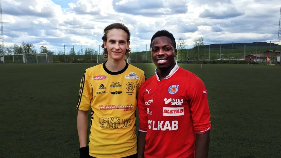 Målskyttarna. Notvikens Jesper Jakobsson och Kirunas Azizi Okaka.