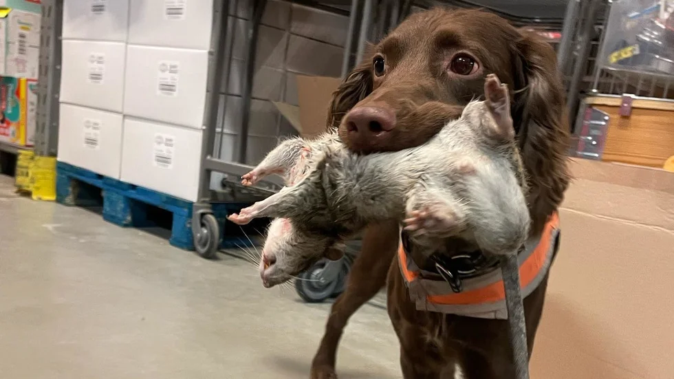Jaktcockerspanieln Lykka är tränad som skadedjursbekämpare och letar råttor. Bästa belöningen efter ett lyckat sök är att få bära en råtta som skadedjursteknikern avlivat.
