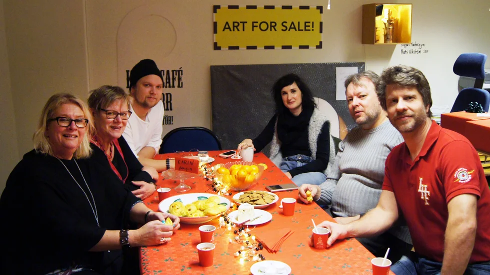 Skådebanan. Delar av styrelsen, fr v Lena Aronson, Karin Lundholm, Marcus Jacobsson Garbom, Fredrika Johansson, Ulf Nyström samt Jesper Andersson. Saknas på bilden: Siv Holma, Arif Mohammad, Ola Edeblom, Pär Soini.