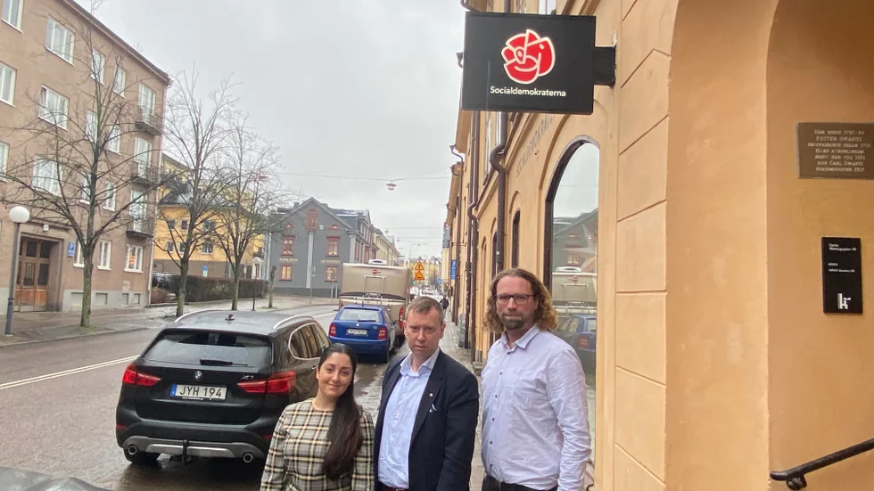Andreas Bohlin, Olle Vikmång och Maria Sayeler Behnam fanns på plats när socialdemokraterna presenterade sin skuggbudget.