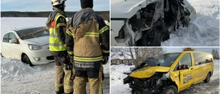 Kvinna allvarligt skadad efter krock med skoltaxi