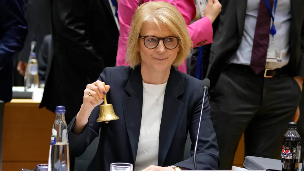 Finansminister Elisabeth Svantesson (M) på EU-mötet i Bryssel.