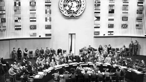 16 september 1948. FN:s generalförsamling i Palais du Chaillot i Paris. I december samma år skedde undertecknandet av de mänskliga rättigheterna.