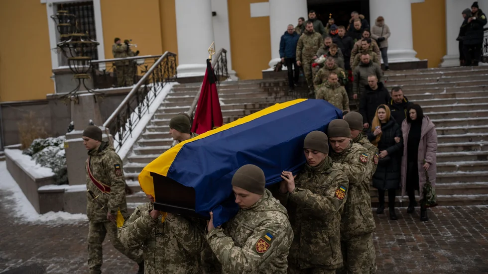 Begravning av en ukrainsk soldat som dödats i strider i Bachmut.