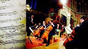 Musikalisk fullträff. Måndagskvällen var den unga, ungerskrumänska Orchestra de camera Siucs i Sankt Petri kyrka. Med bara en dag emellan har kyrkan ljudit av musik av gästermed internationellt rykte. "Camera Siucs" västerviksbesök blev en fullträff. Längst till vänster står orkesterns dirigent, Gergely Ménesi. Framför honom sitter konsertens två cellosolister, Peter Kozma och hans elev Éva Kecskés Ávéd som bara är fjorton och spelar helt fullvuxet! Foto: ELLEN KINDSTRAND