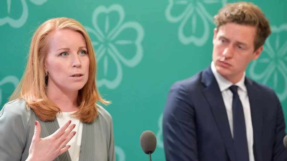 Centerpartiets ledare Annie Lööf och ekonomiskpolitiske talesperson Emil Källström presenterar partiets vårbudgetmotion.