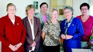 Styrelsen. Nuvarande styrelsen i Lofta Röda korskrets är från vänster kassör Magdalena Thuswaldner, ordförande Rose-Marie Carlström, Birgitta Bröme, Birgit Evalds, Kerstin Johansson och Gunilla Rosén. Saknas på bilden gör sekreterare Kerstin Ohlsson.