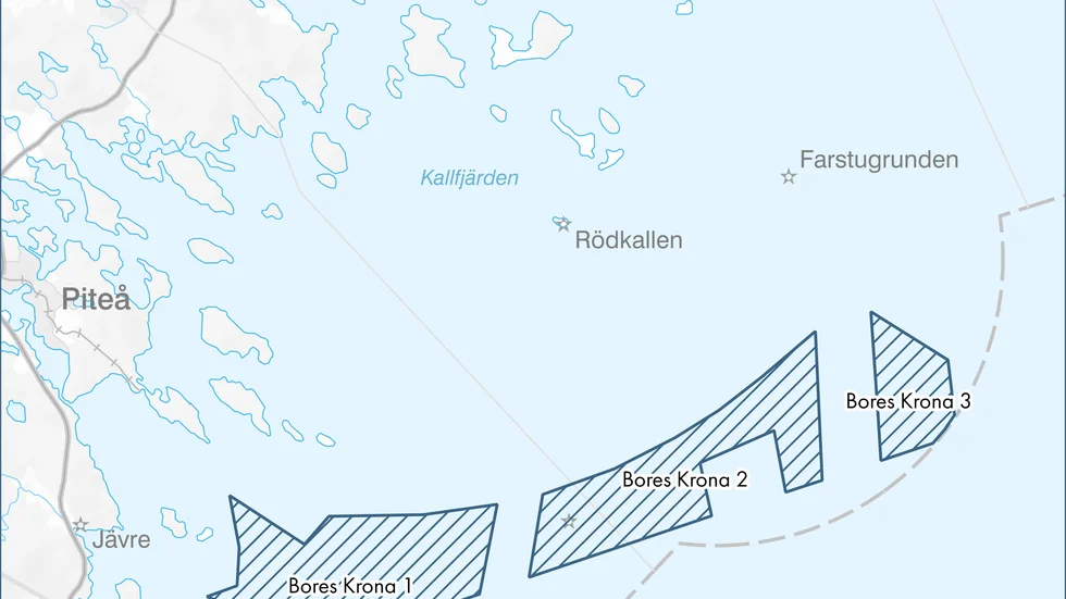 Här vill Svea vind offshore bygga havsbaserad vindkraft i Luleå och Piteå skärgård i projektet Bores krona etapp 1 till 3.