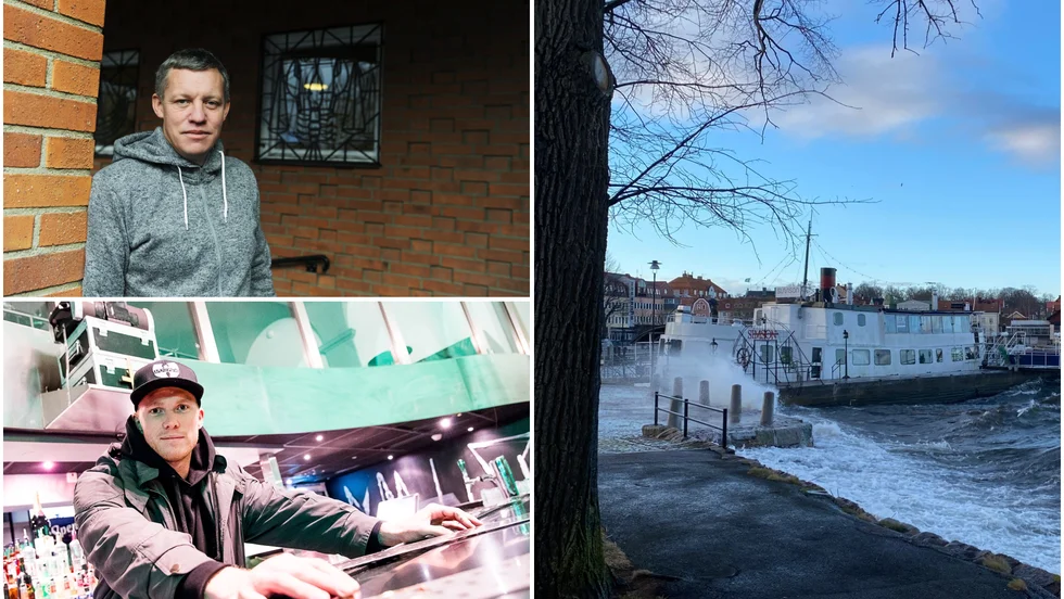 Daniel Niklasson, högst upp till vänster, säger att han avrådde Jesper Björkman, längst ner till vänster, från att köpa krogbåten Simson. 