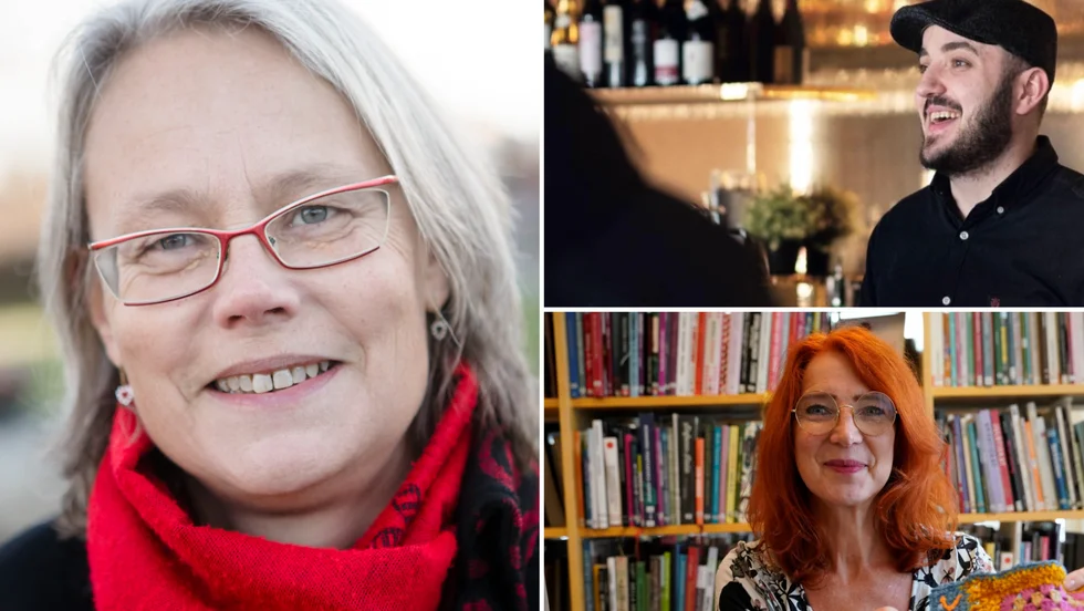 Anneli Bengtsson (S), kommunstyrelsens ordförande, Younan Margos, restaurangchef på Joan's och Ulla Solsmo, bibliotekschef i Vingåker. 