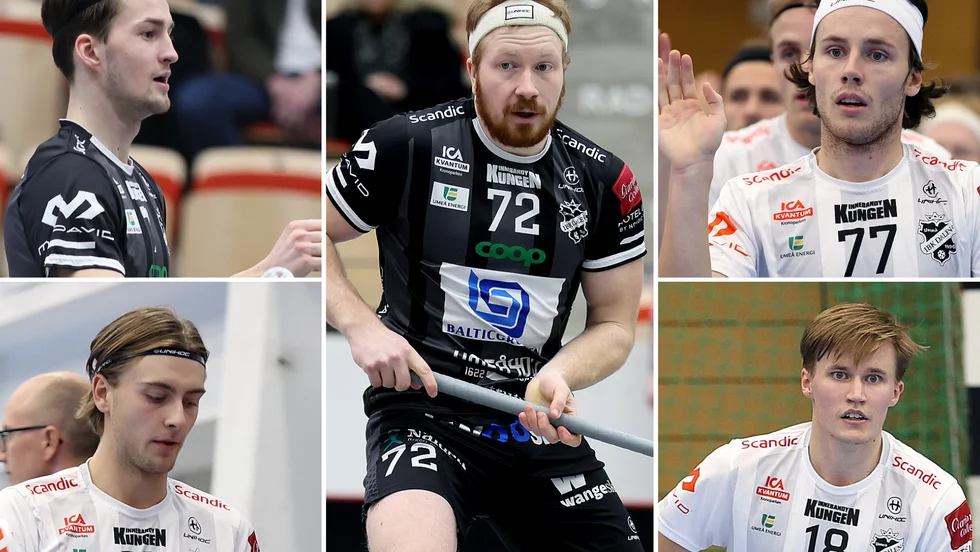 Skelleftespelarna Emil Wiklund (uppe vänster) har 18 poäng på 16 SSL-matcher i vinter, Albin Carlsten (nv) 11 på 17 matcher, Pär Forsman (mitten) 10 på 17 matcher, Anton Åkerlund (uh) 29 på 16 matcher och Alexander Hedlund (nv) 27 på 24 matcher.