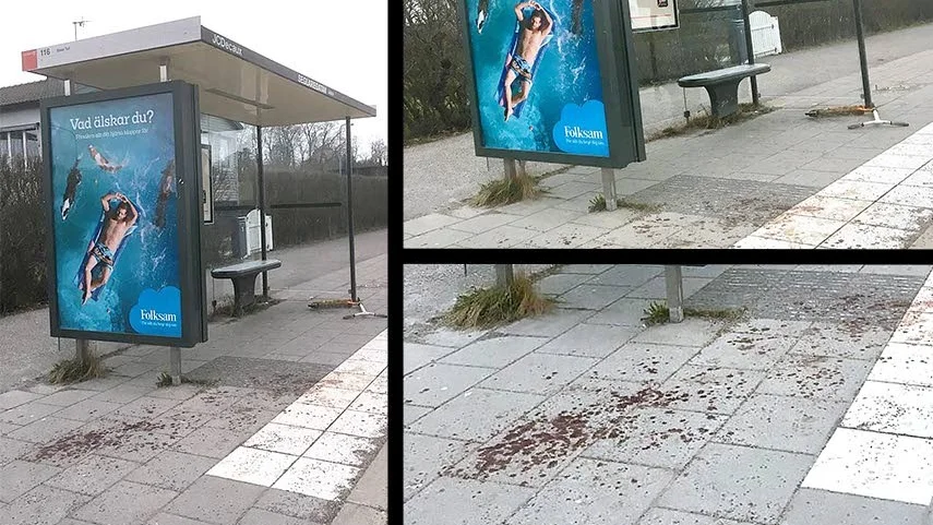 Fortfarande på måndagen fanns blod kvar på marken vid hållplatsen på Seglaregatan.