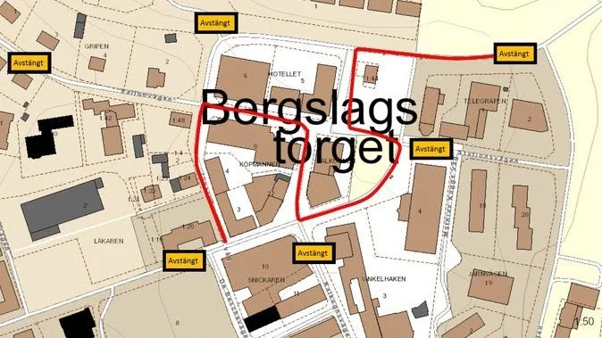 Stora delar av Finspångs centrum kommer att vara avstängd under Finspongamarken. Den röda slingan visar marknadens sträckning.