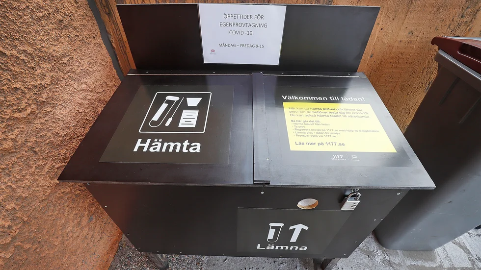 Såhär ser provtagningslådan ut. För att kunna använda sig av den behöver man ha bank-ID eller annan e-legitimation.