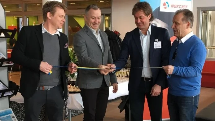 Jens Harrysson från Nextjet, näringslivchefen i Umeå Peter Juneblad, Anders Hjalmarsson, ny vd på Västerbottens Handelskammare och flygplatschefen Bengt-Ove Lindgren.