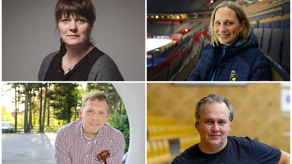 Anna Setzman, RF, Karin Ahl, Östergötlands Ishockeyförbund, Dennis Lundqvist, Östergötlands Innebandyförbund, och Johan Fredriksson, sportchef Linköping Innebandy, diskuterar hur idrotten ska förhålla sig till coronapandemin och dess följder.