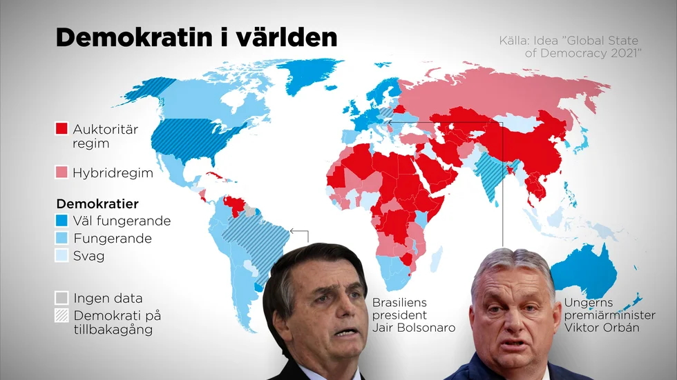 Ideas karta som visar vilka länder i världen som är demokratiska.