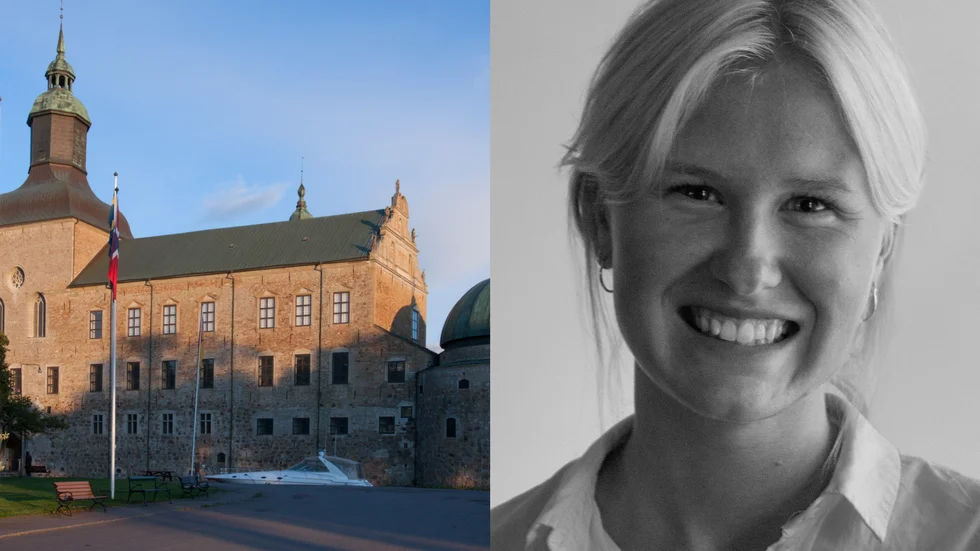 Arkitekturstudenten Magdalena Bjerkefors examensjobb handlar om en framtida hamnpaviljong i Vadstena hamn.Bilden är ett montage.
