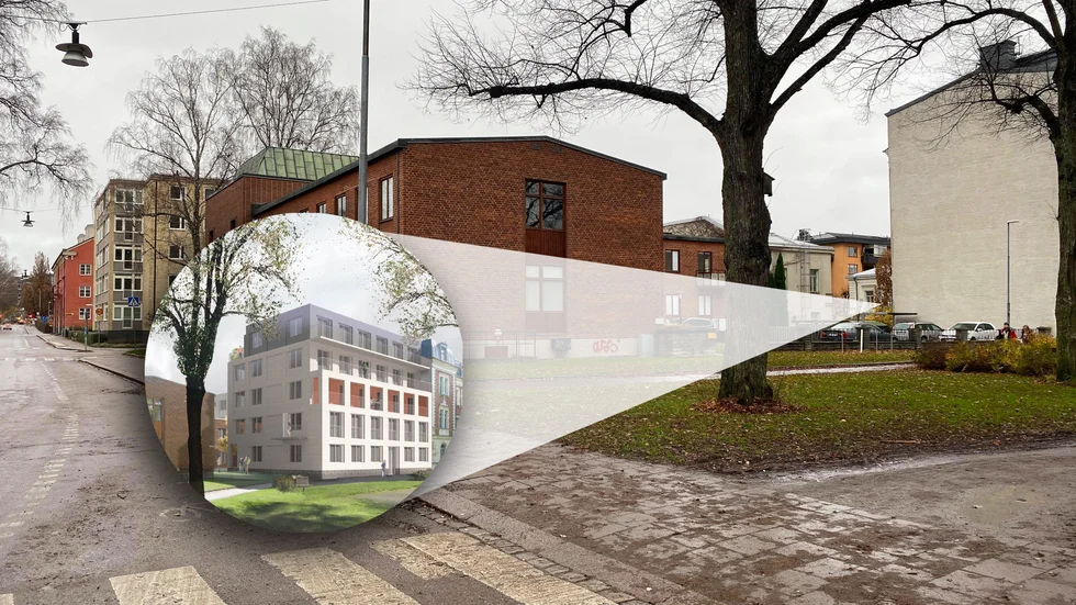 På tomten som vetter mot Österplan planeras ett nytt bostadshus med indragna övre våningsplan.