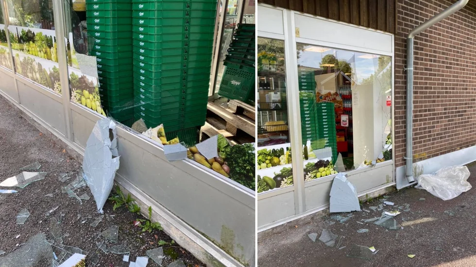 Tempo i Vattholma har återigen drabbats av ett inbrott. Här syns de förstörda rutorna.