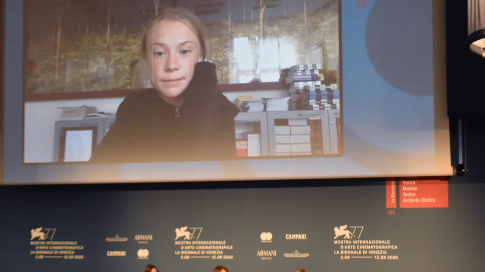 Greta Thunberg med på videolänk på filmfestivalen i Venedig.