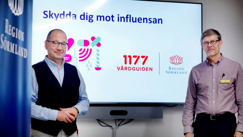 Mats Henningsson, regionenes hälsovalschef och Signar Mäkitalo, smittskyddsläkare i Sörmland uppmanar de som tillhör riskgrupper att boka tid för den stundande influensavaccineringen.