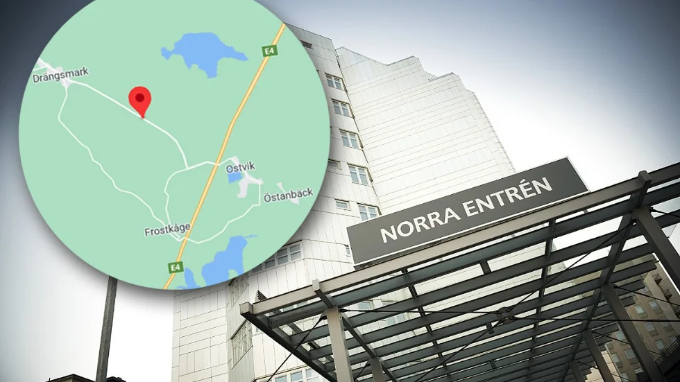 Kartan visar på den ungefärliga platsen för olyckan. Mannen som skadades svårt vårdas fortfarande vid Norrlands universitetssjukhus i Umeå. 