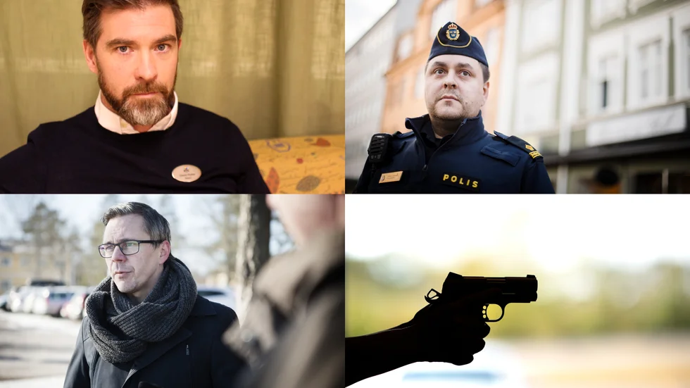 Skolan reagerar kraftfullt, om elever visar vapen på skoltid, säger David Rytter, rektor på KTC. Johan Söderberg (S) är bildningsnämndens ordförande i Katrineholm och Johnny Onbiner är kommunpolis.
