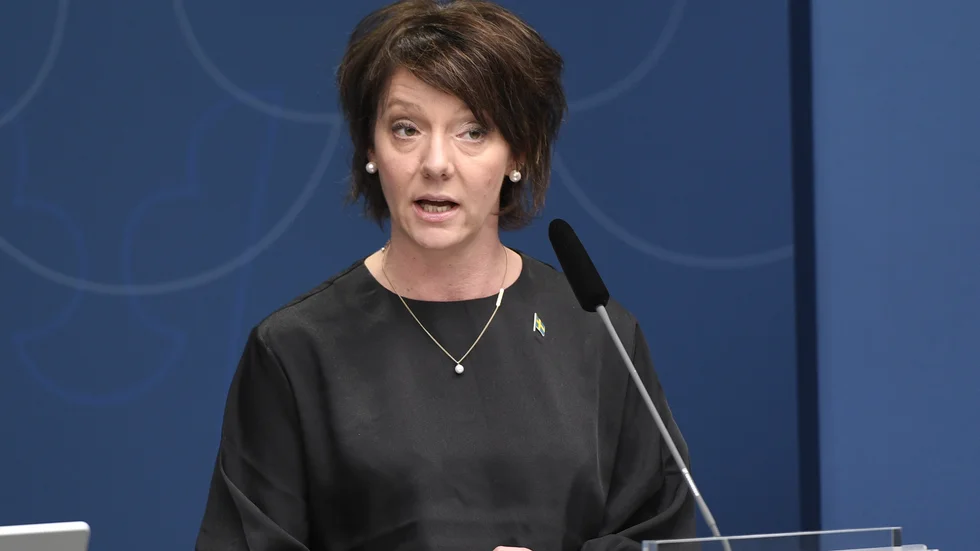 Matilda Ernkrans, minister för högre utbildning och forskning, håller pressträff om förstärkning av universitet och högskolor. Arkivbild.