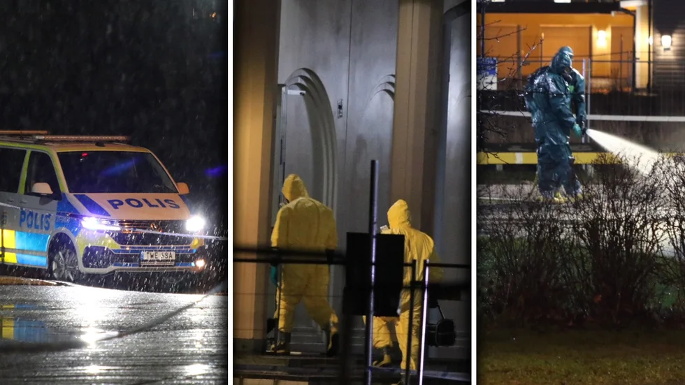 Polis spärrade av omrdået kring moskén i Uppsala under natten mot tisdag.