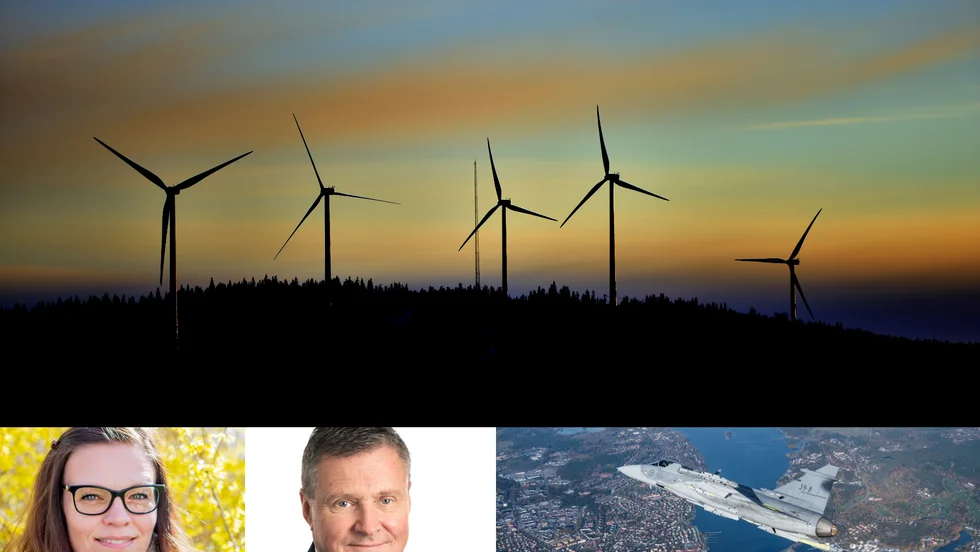 Försvaret kritiserar Holmens vindkraftsplaner, men Katrineholms kommun har inget att erinra mot projektet. Linda Aldebert är miljöstrateg i Katrineholm. Nils Ringborg är Holmens talesperson för vindkraftsprojektet.