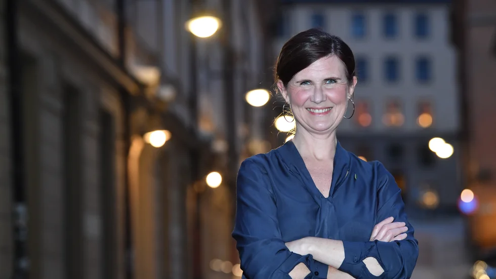 Märta Stenevi, som föreslås bli nytt språkrör för Miljöpartiet, efter en pressträff på torsdagen.