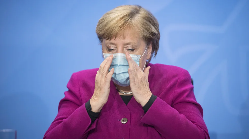 Tysklands förbundskansler Angela Merkel på onsdagens presskonferens.