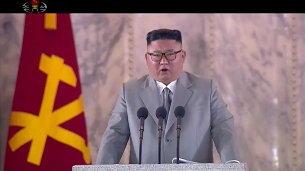Nordkoreas diktator Kim Jong Un i ett tal i Pyongyang den 10 oktober. Arkivfoto.