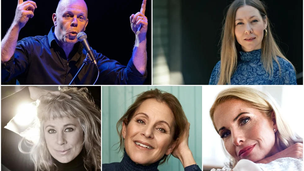 Jacke Sjödin har bjudit in Lina Melander, Stina Wollter, Helen Sjöholm och Viktoria Tolstoy till vårens Höjdarluncher på Katalin.