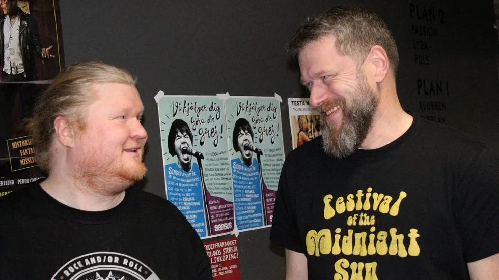 Bandbokare Kav Sivervik och festivalarrangör Mats Carlheim.