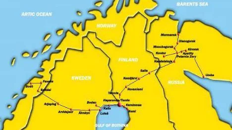 Barents Road går från norska Bodö till ryska Murmansk och Umba.  I dag tar veteranentusiasterna paus  i Haparanda.        KARTA: Barents road
