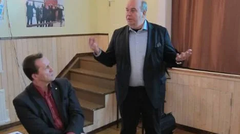 Anders Lundberg, Vectura och Arnold Vonkavaara, Trafikverket vid presentationen av Vägföreningen gällande en genväg från Kaunisvaara till Junosuando.
