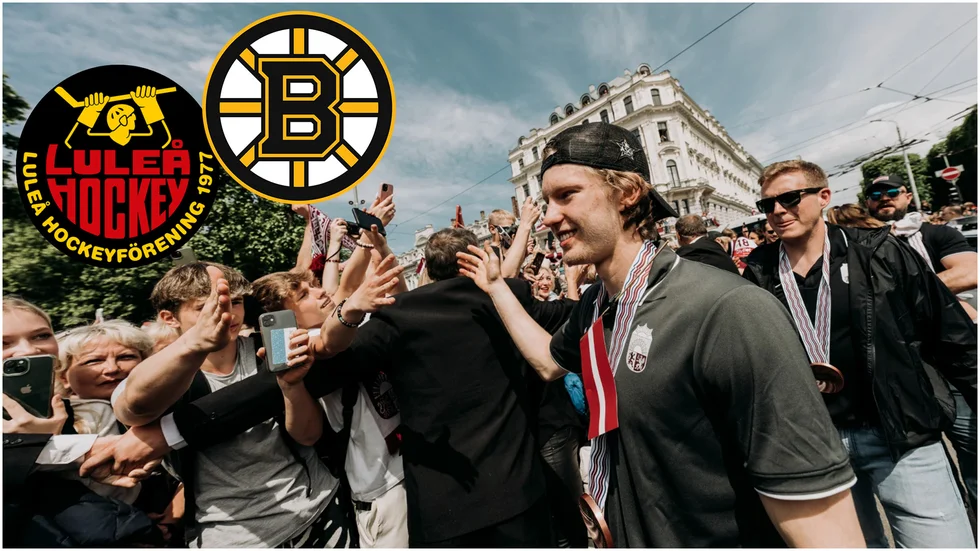 Dans Locmelis, tidigare i Luleå Hockey, var med och tog VM-brons för Lettland 2023. Nu skriver han NHL-kontrakt med Boston Bruins. (Arkivbild)