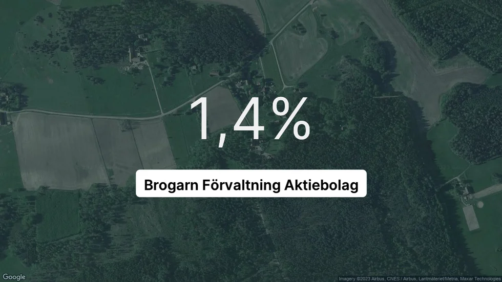 Illustrationen visar rörelsemarginalen för Brogarn Förvaltning för det senaste året. Bakgrunden är en satellitbild över företagets adress.