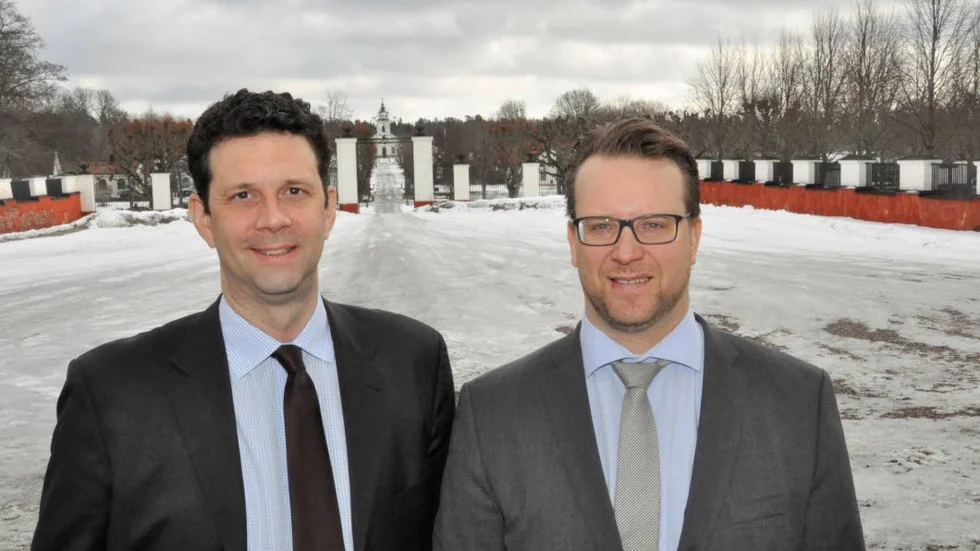 Christopher Eckerberg, till vänster, är vd för SKB. Hans motsvarighet i finska Posiva heter Janne Mokka och nyligen träffades de vid Forsmarks herrgård för att diskutera sitt fortsatta samarbete.