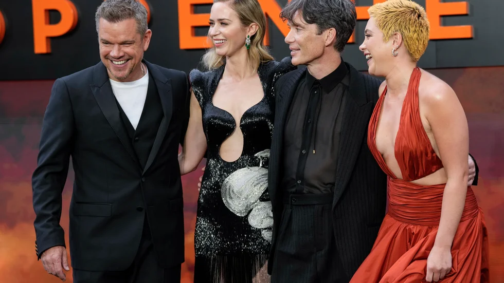 Matt Damon, Emily Blunt, Cillian Murphy och Florence Pugh gick på röda mattan för Christopher Nolans "Oppenheimer" i London den 13 juli – innan de lämnade premiären för att strejka. Arkivbild.