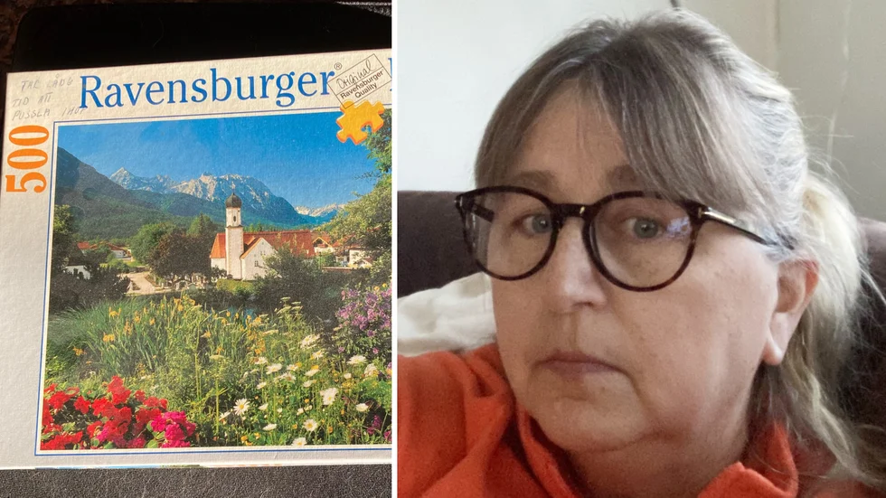 Annelie Persson gjorde en snopen upptcäkt när hon öppnade sitt loppisfyndade pussel. I asken fanns inget pussel utan en dopklänning.
