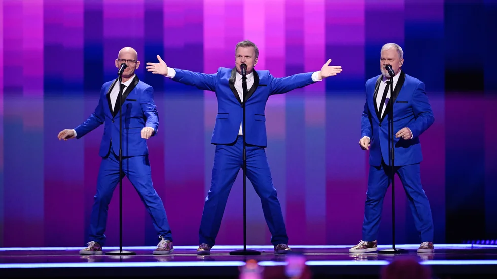 Herreys. Louis, Richard och Per Herrey, som vann Eurovision 1984 med låten "Diggi-Loo Diggi-Ley" uppträdde under Eurovision Song Contest på Malmö Arena, i Malmö.
