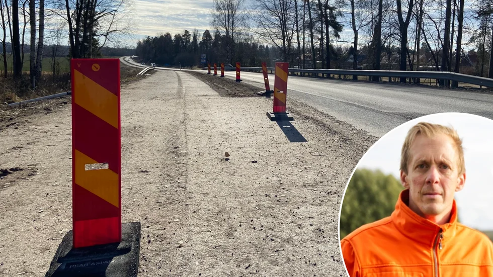 Markus Mellstrand, projektledare på Katrineholms kommun, förklarar vad som är på gång med cykelbanan utmed Norrköpingsvägen. 